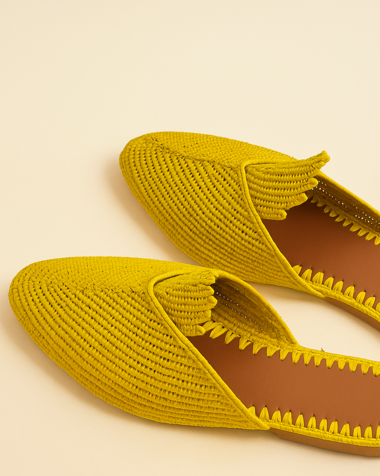 Handmade Raffia Sandals - Moroccan Summer Loafers with Leather Sole.