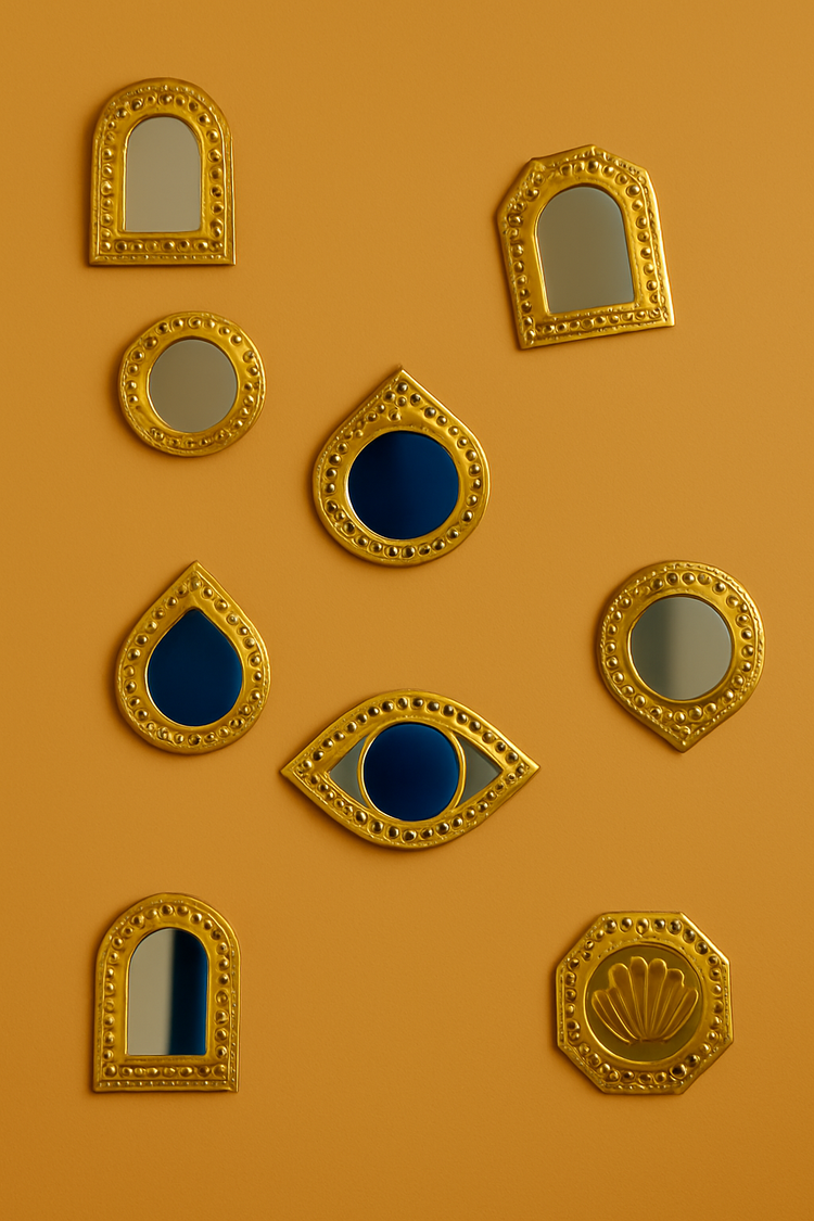 Set of small decorative brass mirrors handcrafted for beautiful home decor, wall decor and room embellishment..