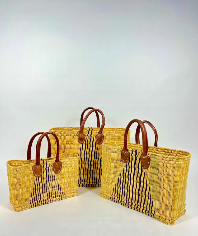 Large Handwoven Moroccan Reed Baskets - Available in 3 Sizes - Ideal for Shopping, Markets, Work & Beach.