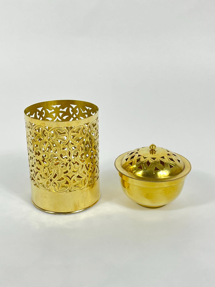 Handcrafted Unlacquered Brass Bathroom Basket - Engraved Trash Can & Decorative Toiletry Storage | Elegant Brass Trash Can.
