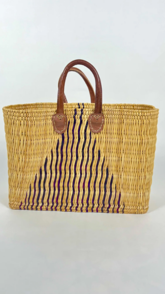 Large Handwoven Moroccan Reed Baskets – Boho Market Tote & Beach Bag
