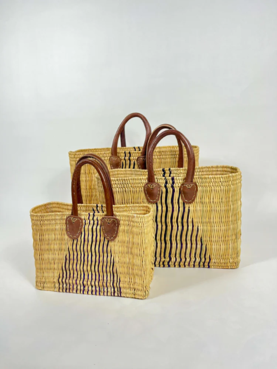 Large Handwoven Moroccan Reed Baskets - Available in 3 Sizes - Ideal for Shopping, Markets, Work & Beach.