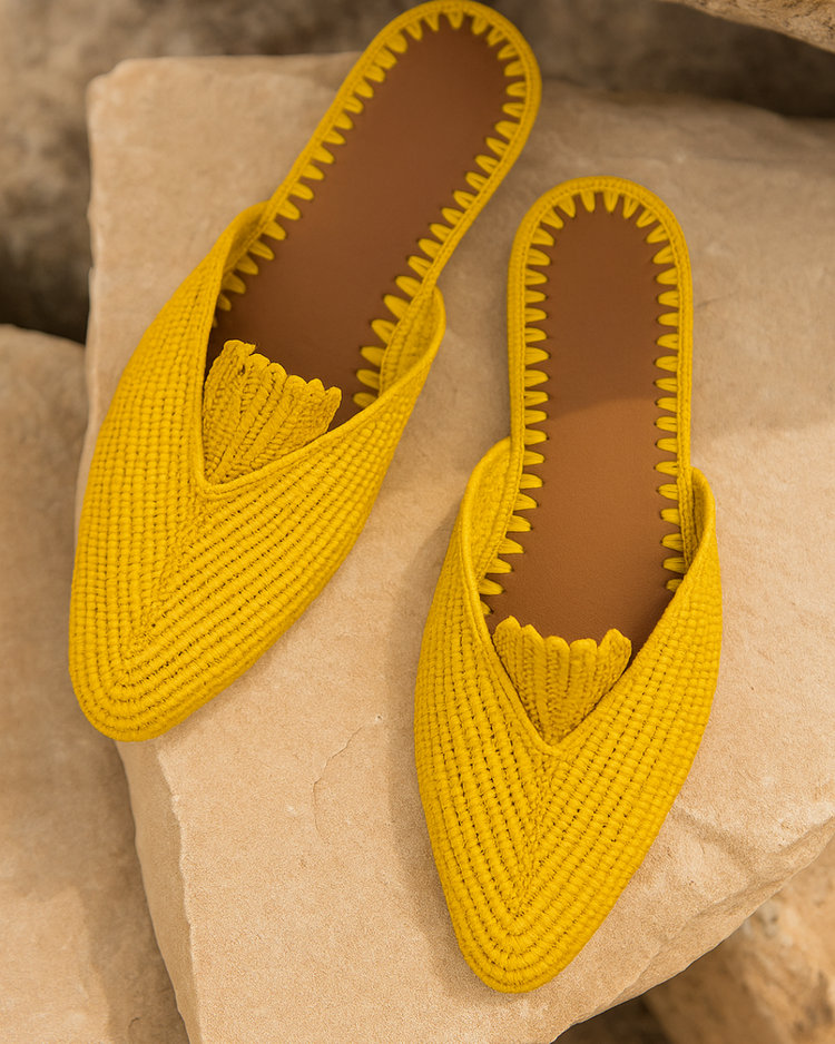 Handmade Raffia Sandals - Moroccan Summer Loafers with Leather Sole.