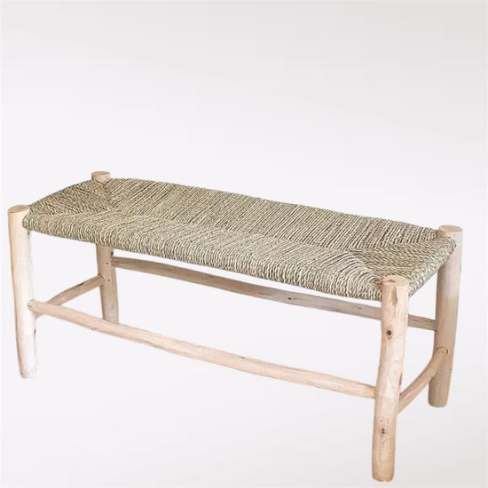 Rustic Handwoven Moroccan Palm Leaf Bench | Natural Boho Accent Seat - ECOMOROCCO