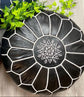 Moroccan Leather Pouf Ottoman - Handmade Black & Signed