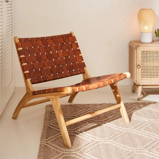 Custom Moroccan Leather Chair – Handcrafted Wood & Braided Seat - ECOMOROCCO
