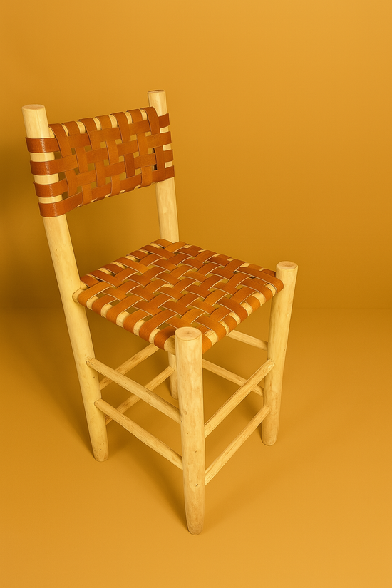 Moroccan stool bar with backrest in leather