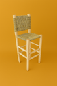 Moroccan Bar Stool | Handwoven Palm Leaf & Rustic Wood