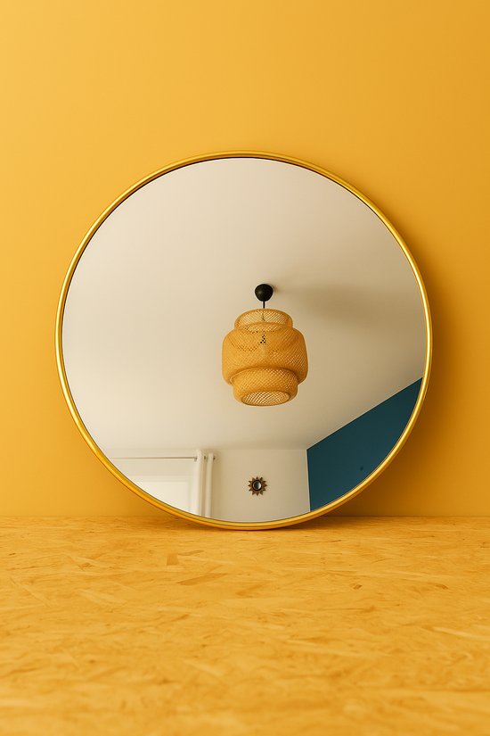 Brass Circle Mirror – Handmade Moroccan Glow for Modern Walls