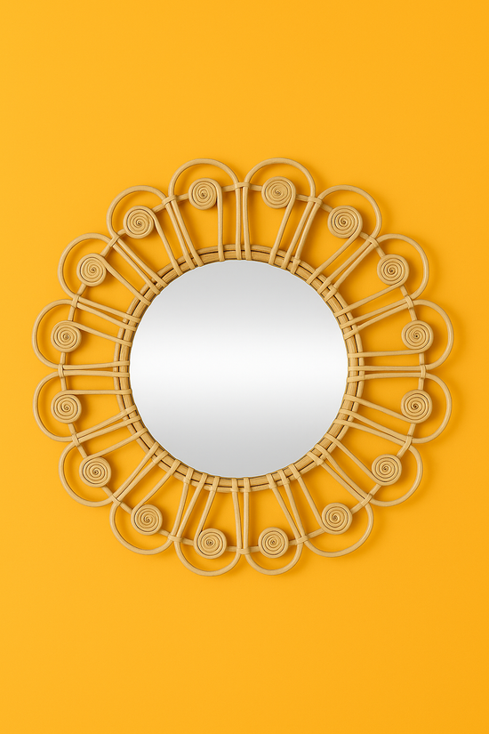 Peacock Rattan Mirror – Handmade Boho Wall Accent