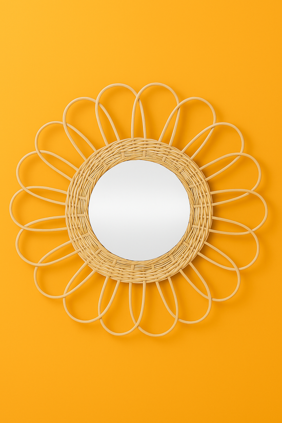 Rattan Flower Mirror – Boho Wall Decor