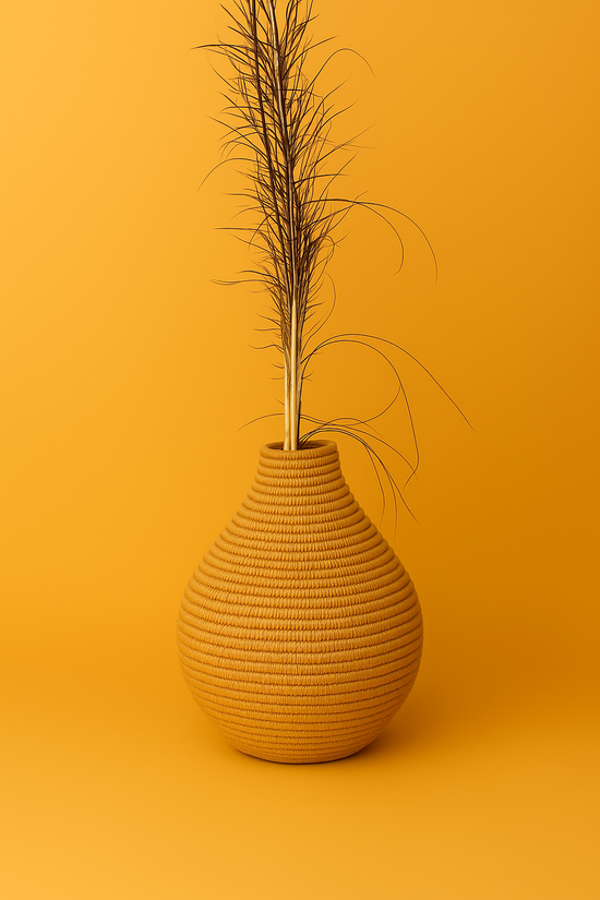 Handwoven Moroccan Raffia Vase – Boho Rustic Decor