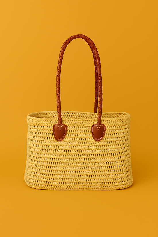 Moroccan Straw Basket Set  – Leather Handle French Market Bags