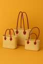Moroccan Straw Basket Set  – Leather Handle French Market Bags