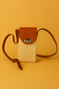 Raffia Crossbody Phone Bag  Handmade with Leather Strap