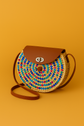 Handmade Sequin Straw Bag – Round Boho Crossbody