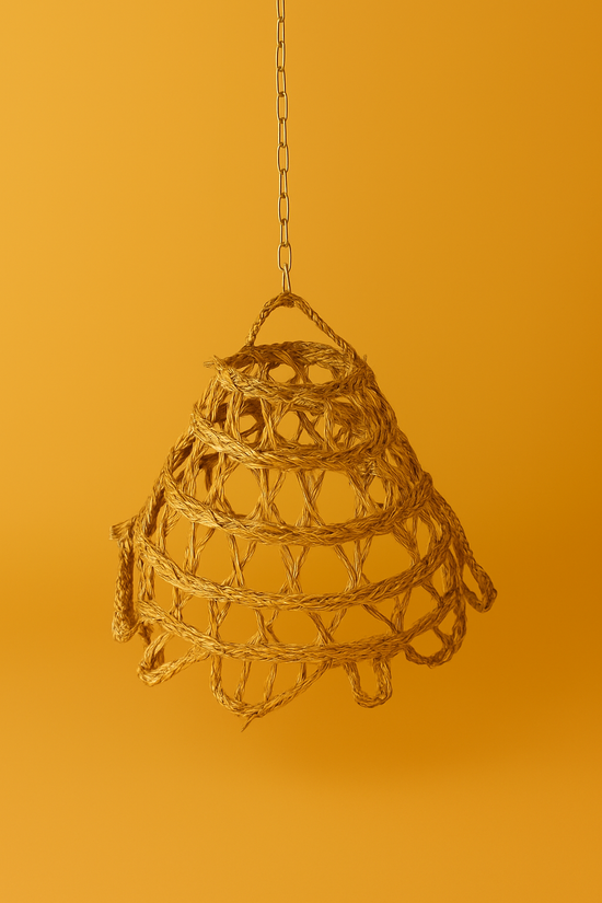 Boho Straw Pendant Light – Handmade Moroccan Raffia Lampshade