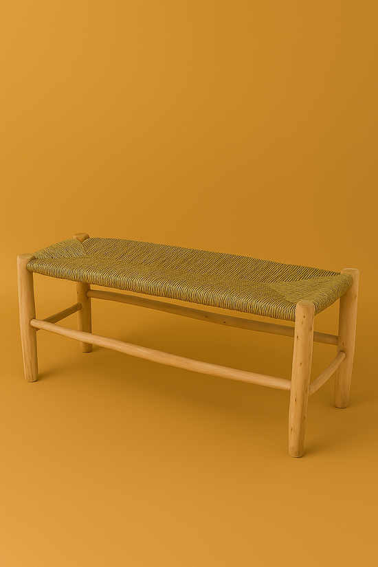 Rustic Handwoven Moroccan Palm Leaf Bench | Natural Boho Accent Seat