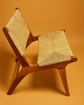 Moroccan Wooden Chair – Handwoven Straw Seat Accent