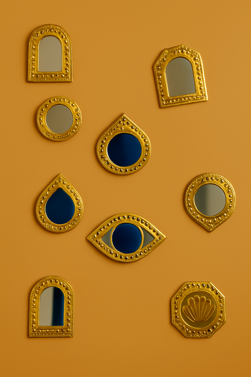 Set of small decorative brass mirrors handcrafted for beautiful home decor, wall decor and room embellishment..