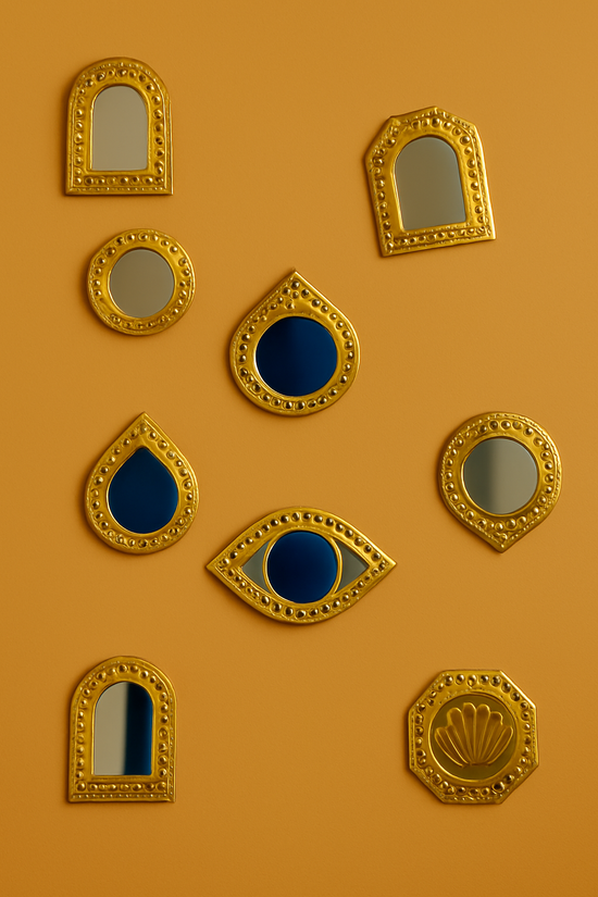 Set of small decorative brass mirrors handcrafted for beautiful home decor, wall decor and room embellishment..