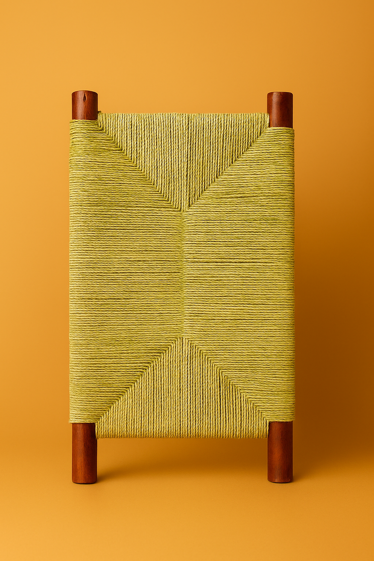 Elegant Moroccan bench featuring intricate palm leaf weaving showcasing traditional craftsmanship and design.