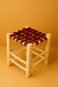 Handmade Moroccan Wooden Stool – Woven Footstool with Natural Patterns