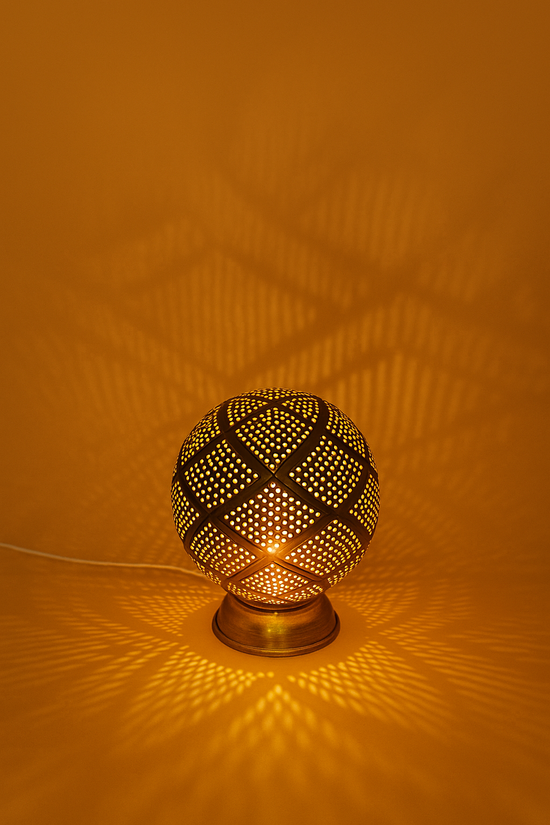 Moroccan Brass Table Lamp – Handmade Boho Accent Light
