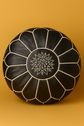 Moroccan Leather Pouf Ottoman - Handmade Black & Signed