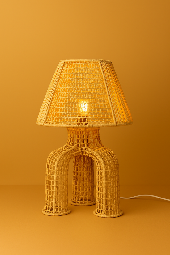 Handmade Moroccan Raffia Lampshade – Natural Straw & Wicker Table Lamp
