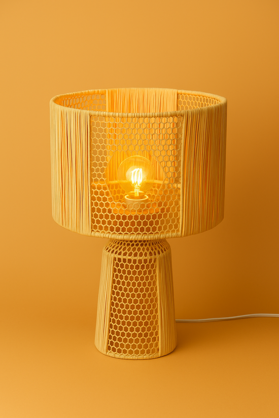 Natural Raffia Table Lamp – Handmade Moroccan Straw Lampshade