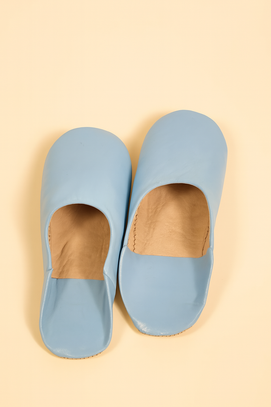 Blue Sky Moroccan Babouches – Handmade Unisex Leather Slippers