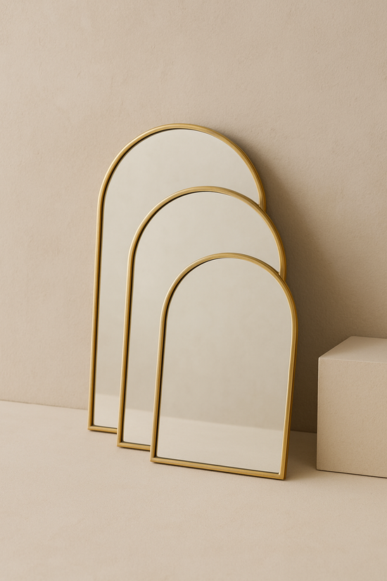Moroccan Hand-Hammered Brass Arch Mirror — Artisan Wall Decor