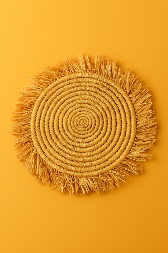 Moroccan Raffia Placemats – Handmade Boho Round Table Decor