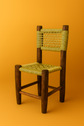 Handmade Moroccan Wooden Chair – Boho Rustic Palm Leaf Woven Seat