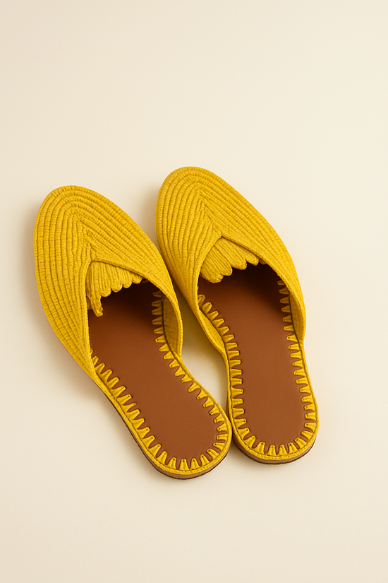 Handmade Raffia Sandals - Moroccan Summer Loafers with Leather Sole.