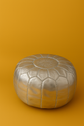 Silver Moroccan Leather Pouf – Boho Ottoman