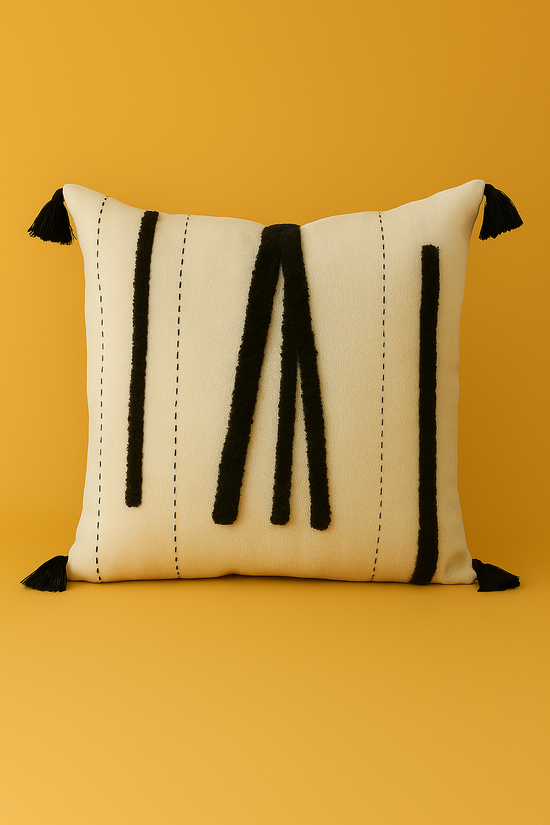 Boho Black Motif Moroccan Pillow Cover – Handmade & Stylish