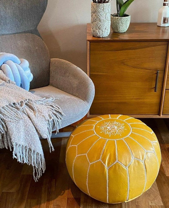 Moroccan Leather Pouf – Cozy Boho Ottoman - ECOMOROCCO