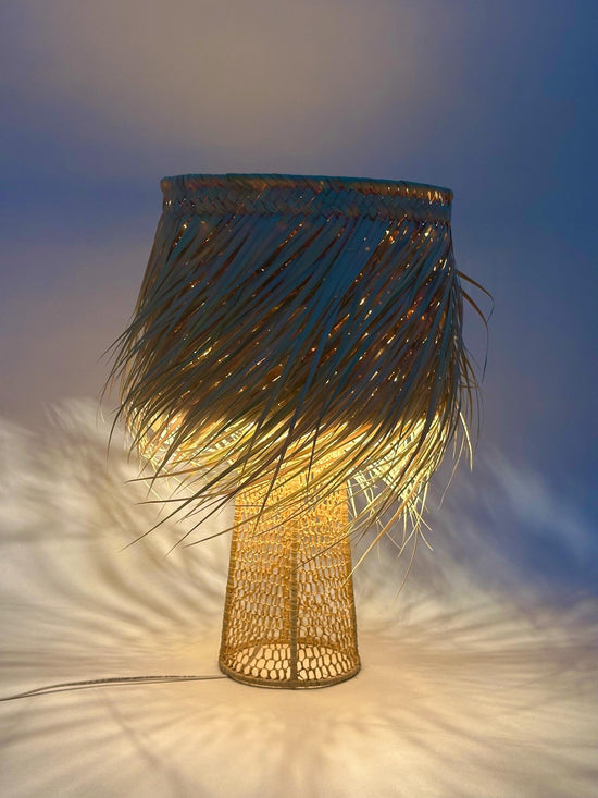 Natural Raffia Table Lamp – Handmade Moroccan Woven Rattan Light - ECOMOROCCO