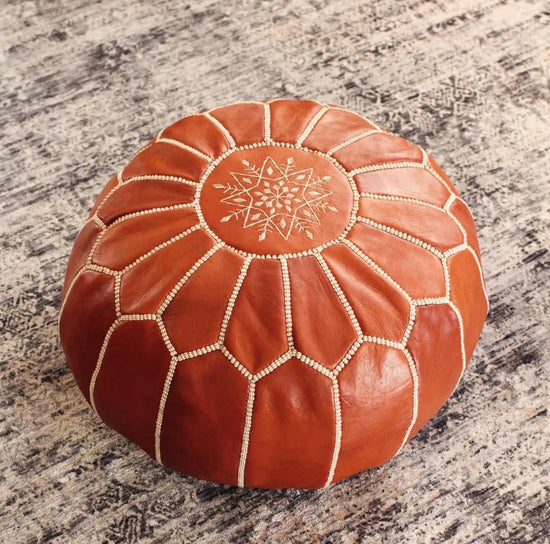 Handmade Moroccan Leather Pouf – Boho Ottoman & Lounge Seat - ECOMOROCCO