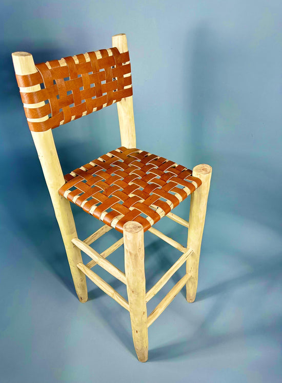 Moroccan stool bar with backrest in leather - ECOMOROCCO