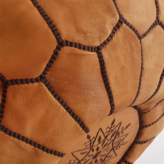 Moroccan Leather Pouf – Handmade Tan Ottoman - ECOMOROCCO