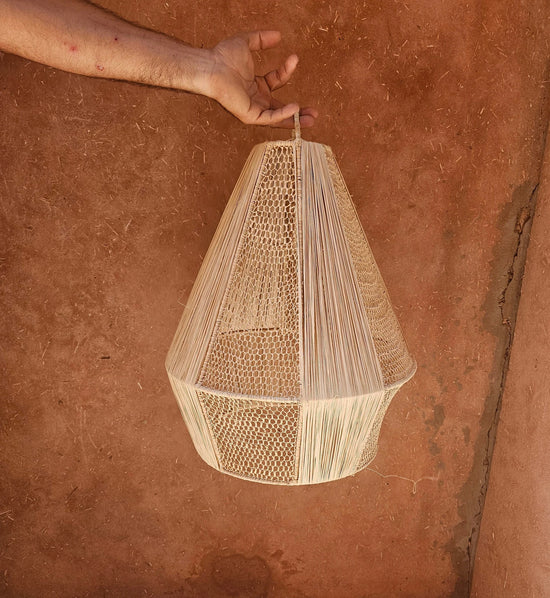 Handmade Raffia Pendant Light – Natural Woven Boho Ceiling Fixture - ECOMOROCCO