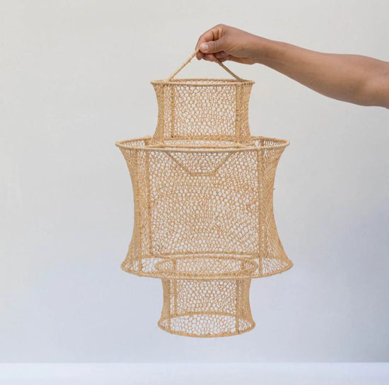 Natural Raffia Pendant Light – Handmade Boho Ceiling Lamp Shade - ECOMOROCCO