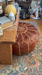 Authentic Large Leather Pouf – Moroccan Boho Style