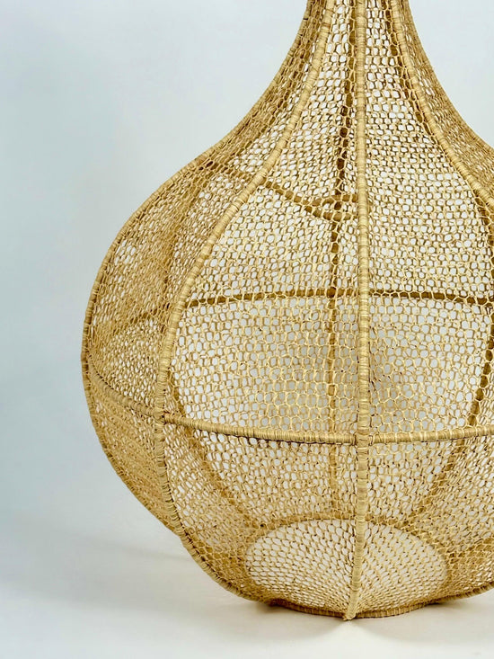 Handwoven Natural Raffia Pendant Lampshade – Moroccan Boho Hanging Light - ECOMOROCCO