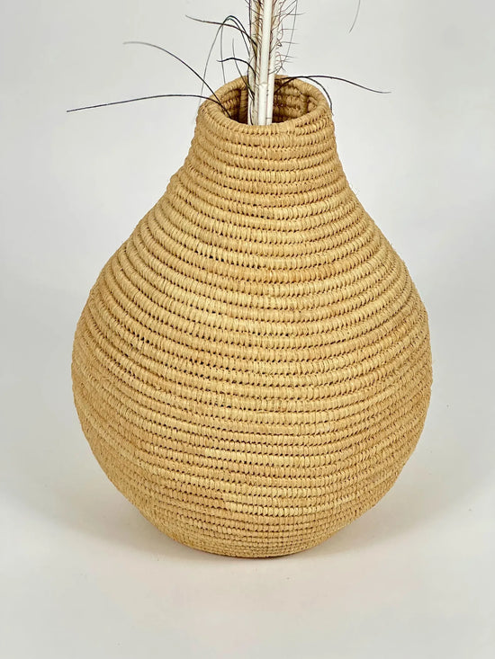 Handwoven Moroccan Raffia Vase – Boho Rustic Decor - ECOMOROCCO