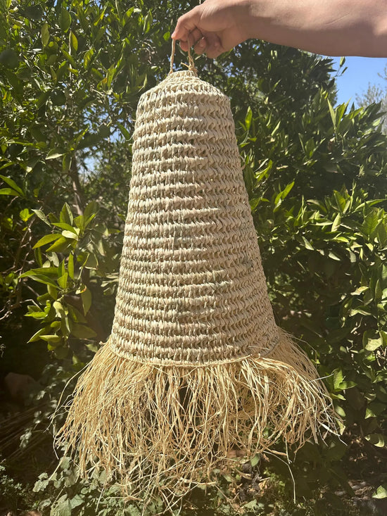 Moroccan Handmade Rattan Doum Lampshade – Boho Straw Pendant Light - ECOMOROCCO