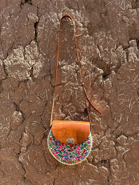 Handmade Sequin Straw Bag – Round Boho Crossbody - ECOMOROCCO
